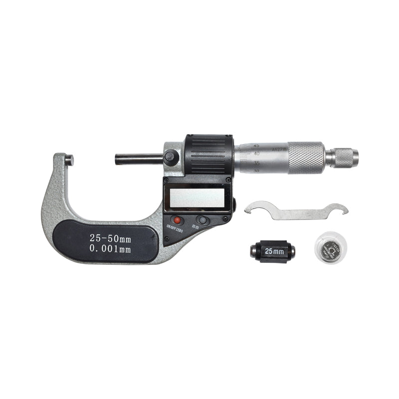 External micrometer with digital display and enameled frame, metric 25-50mm