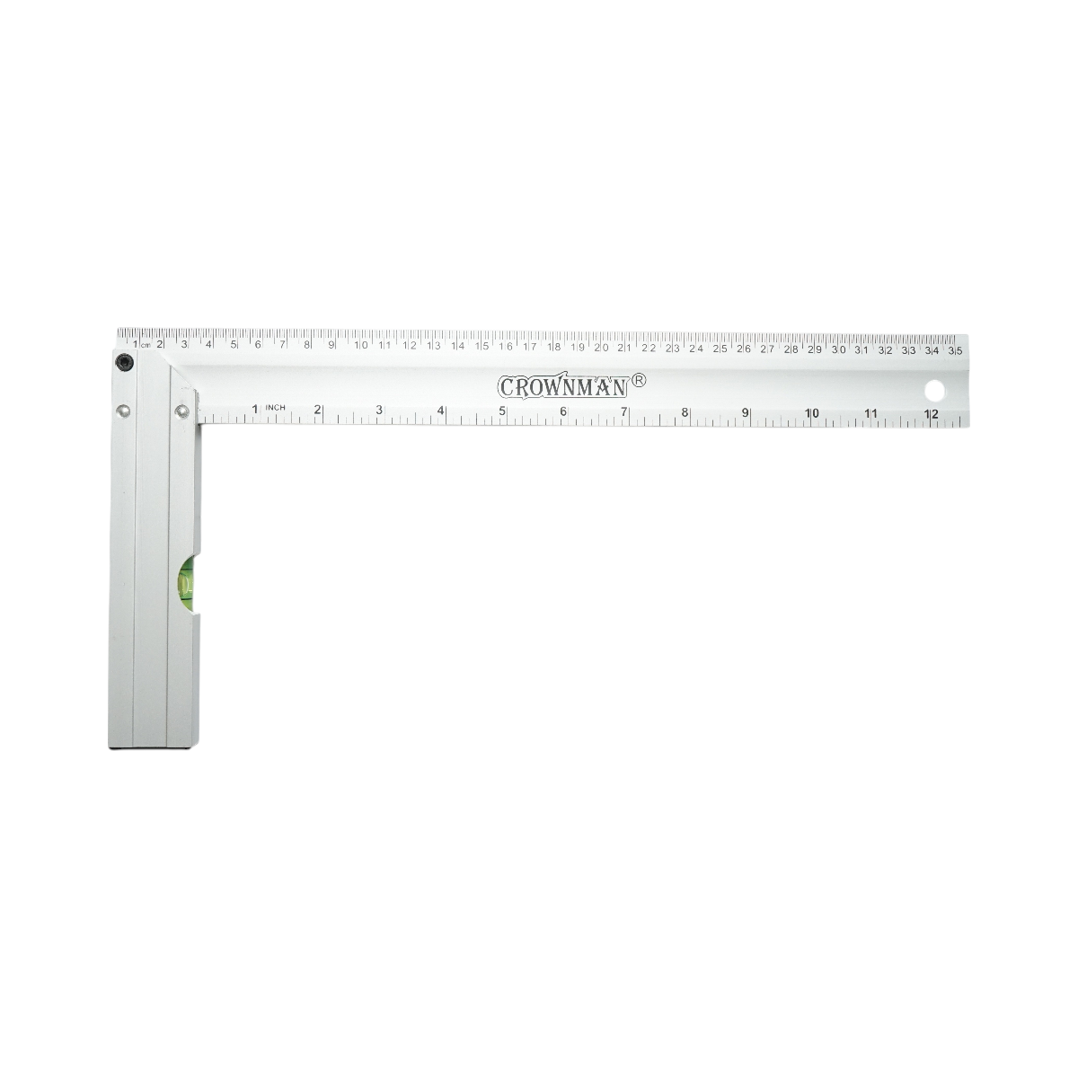 Carpenter's square with professional level 350mm/14 inch, aluminum handle, stainless steel ruler Crownman