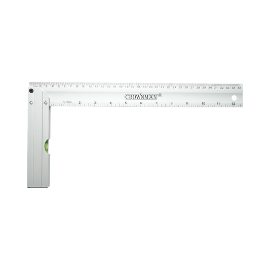 Carpenter's square with professional level 350mm/14 inch, aluminum handle, stainless steel ruler Crownman