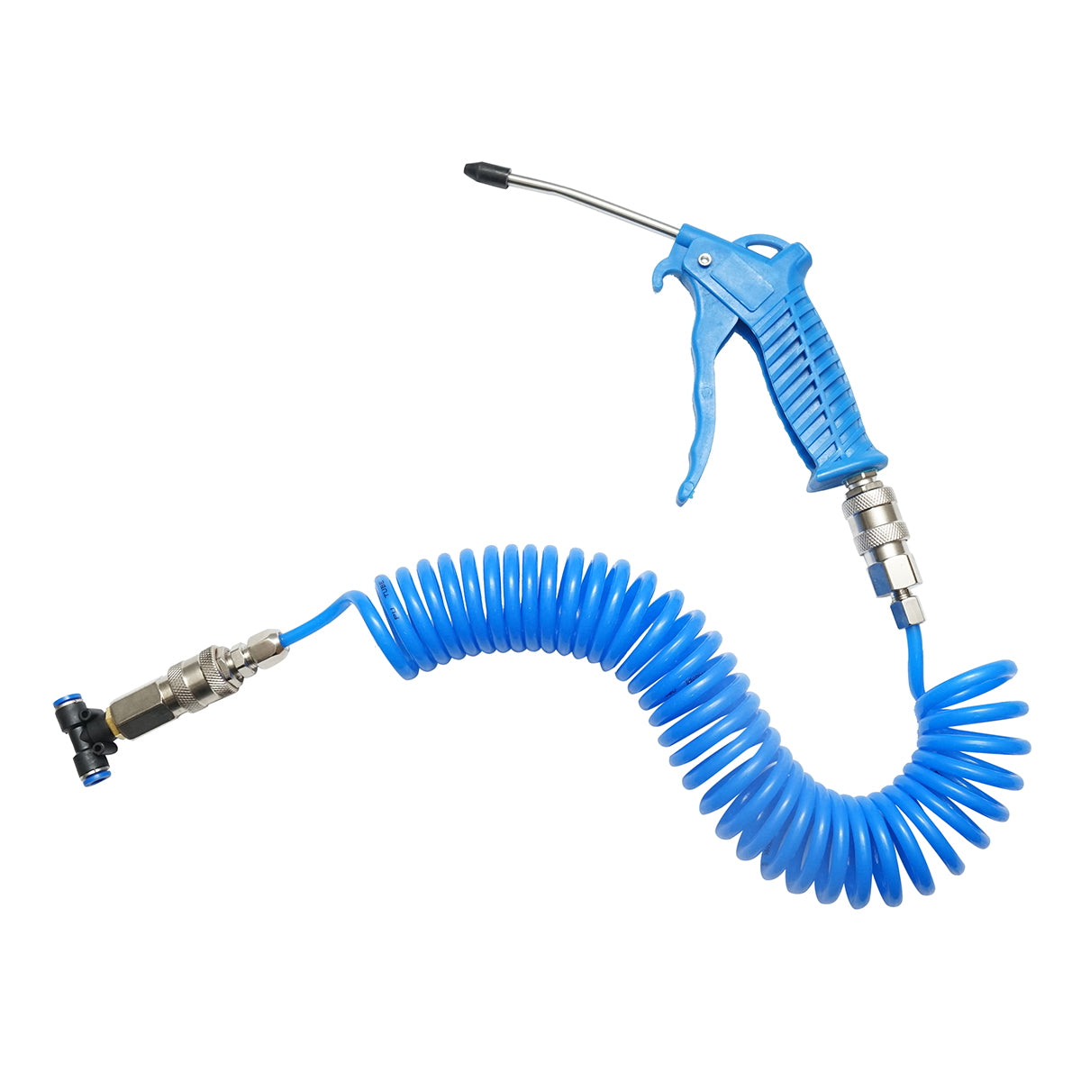 Air gun cleaned with a spiral hose and quick connection fittings - blue