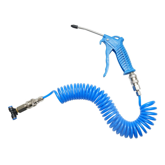 Air gun cleaned with a spiral hose and quick connection fittings - blue