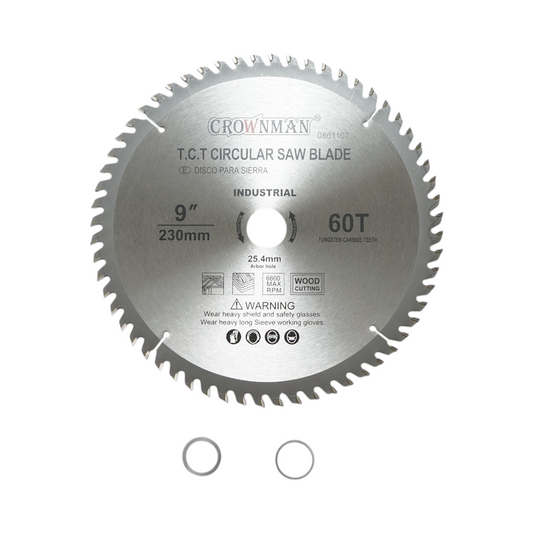 Crownman 230x25.4mm circular saw blade for wood, max speed 6600rpm, 60 teeth, industrial