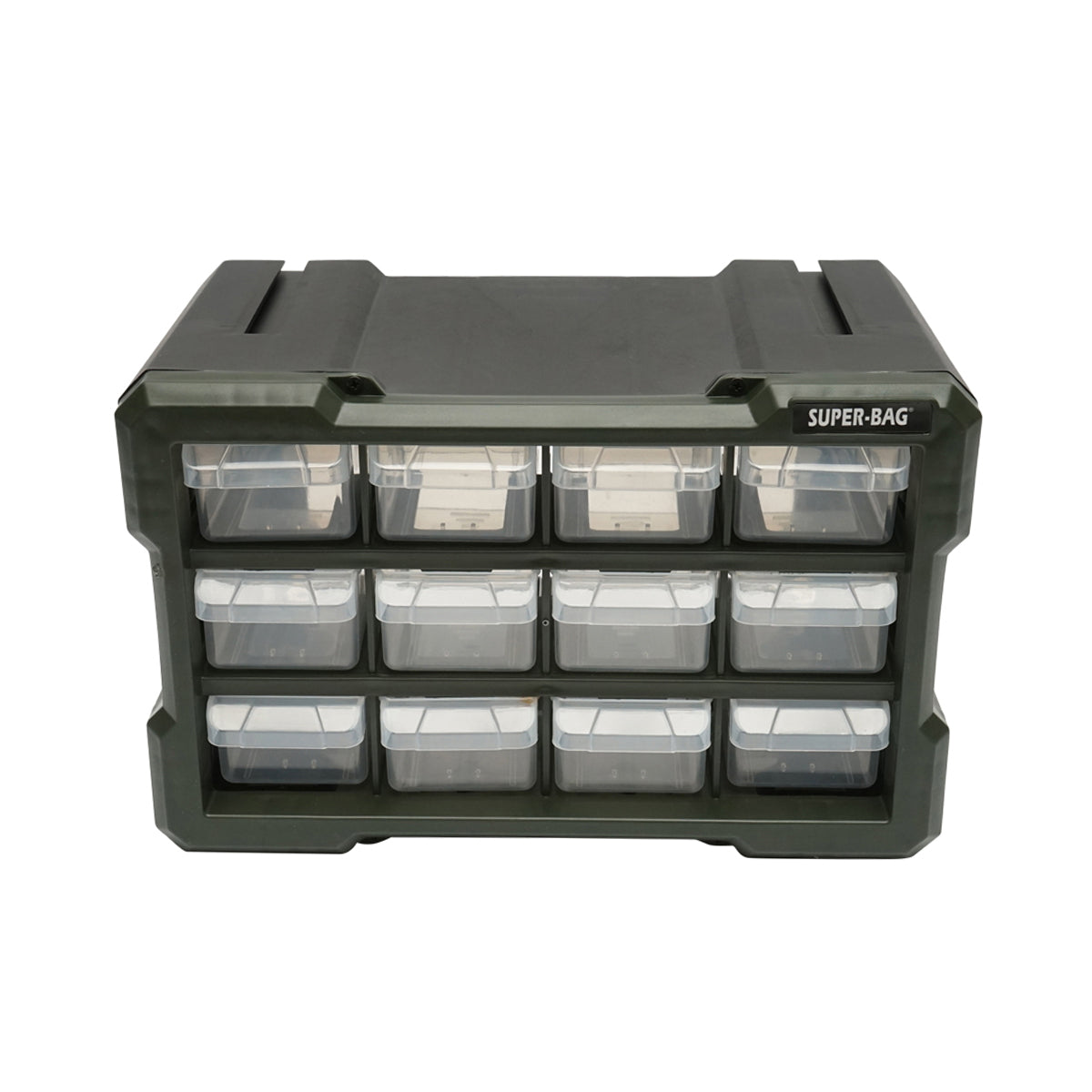 Green modular plastic storage box, 12 drawers 158x266x170mm Breckner Germany