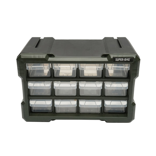 Green modular plastic storage box, 12 drawers 158x266x170mm Breckner Germany