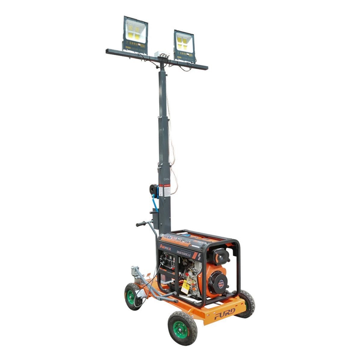 Mobile LED lighting tower, telescopic 4x200W 4.5KW height 1800-4800mm with diesel generator