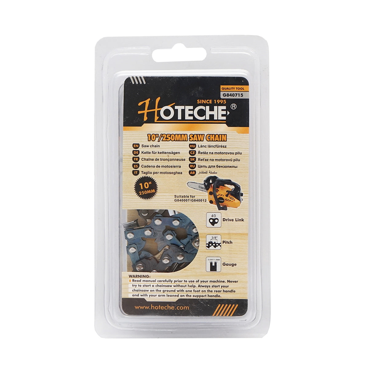 Chain for chainsaw, 3/8 pitch, 40 links, 20 teeth, length 25 cm (10 inches) Hoteche