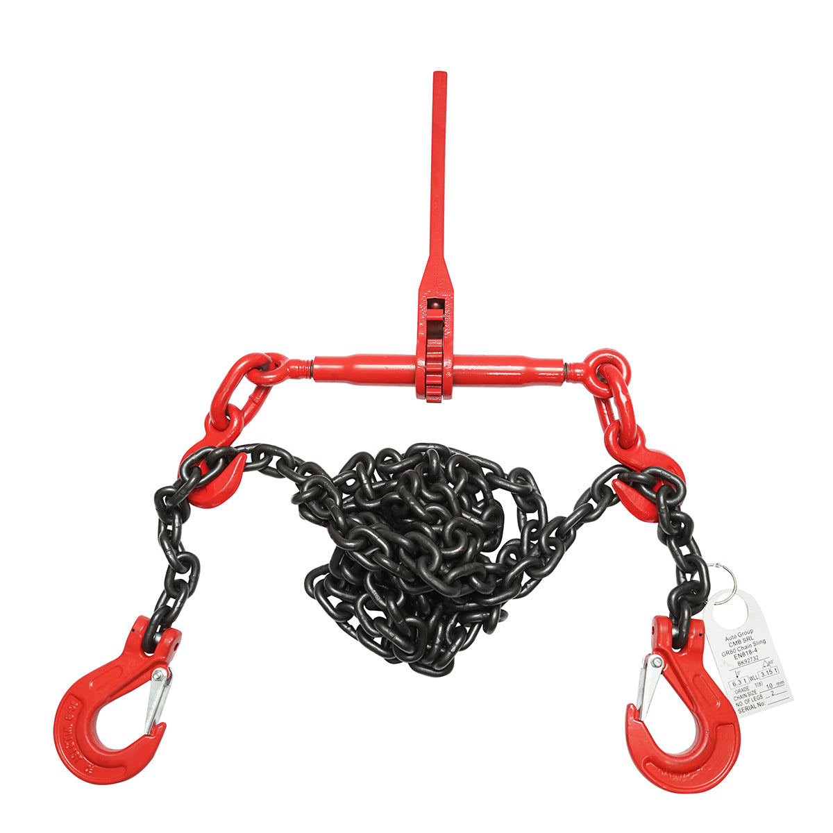Anchor chain for heavy equipment with ratchet tensioning device, supported weight 6.3T, chain length 4m, link thickness 10mm