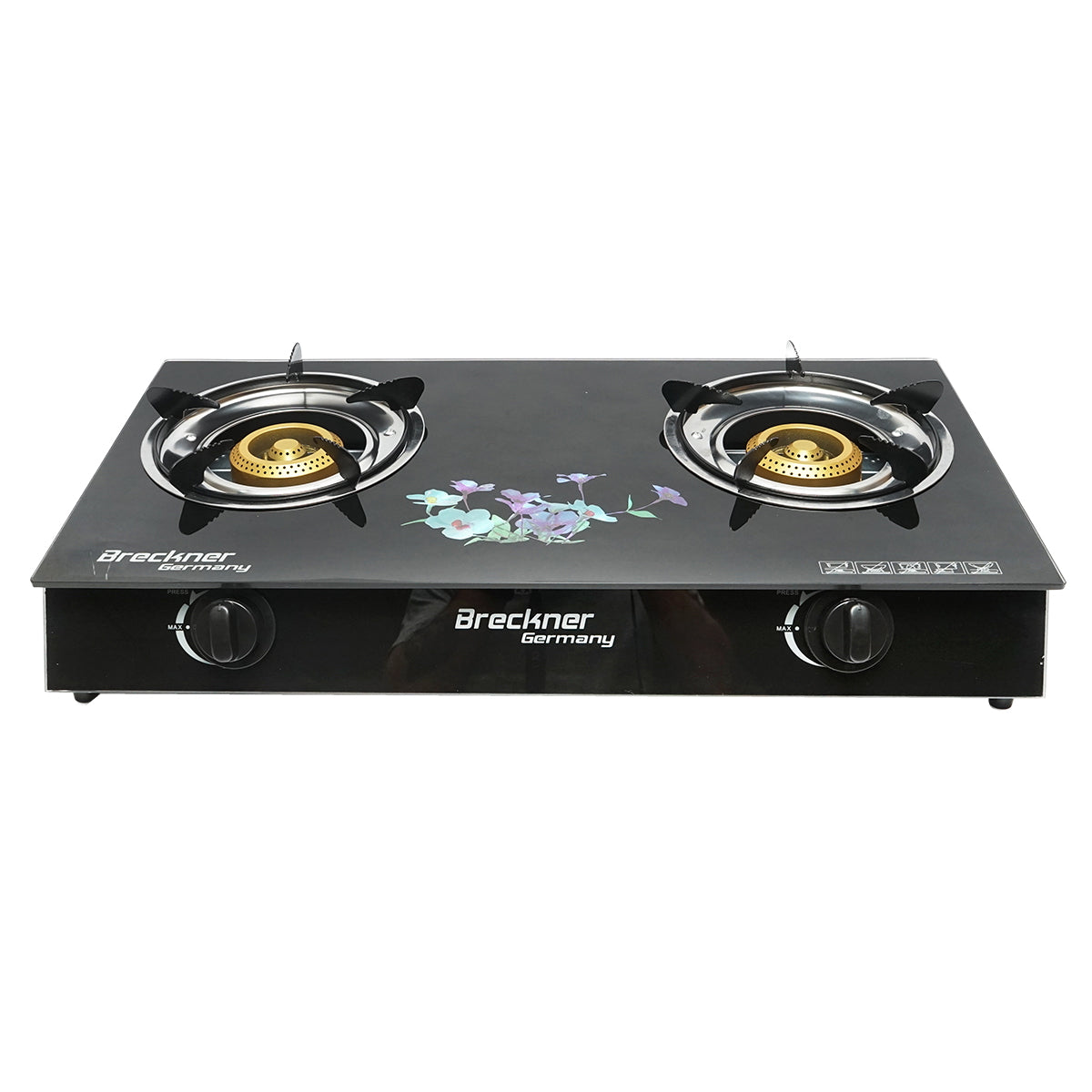 Gas stove, 2-burner cast iron 2.5KW, tempered glass 700x380x94mm Breckner Germany