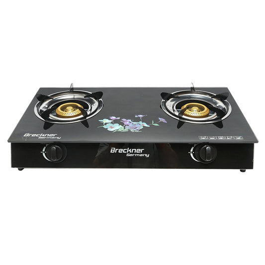 Gas stove, 2-burner cast iron 2.5KW, tempered glass 700x380x94mm Breckner Germany