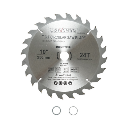 Crownman industrial circular saw blade for wood 250x25.4mm, max speed 6000rpm, 24 teeth.