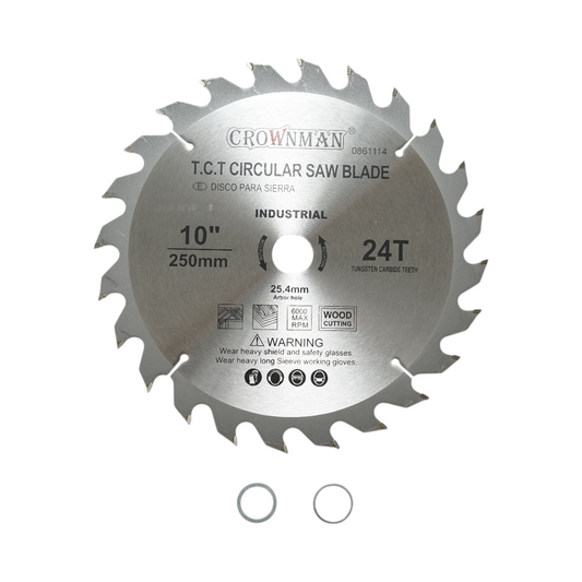 Crownman industrial circular saw blade for wood 250x25.4mm, max speed 6000rpm, 24 teeth.