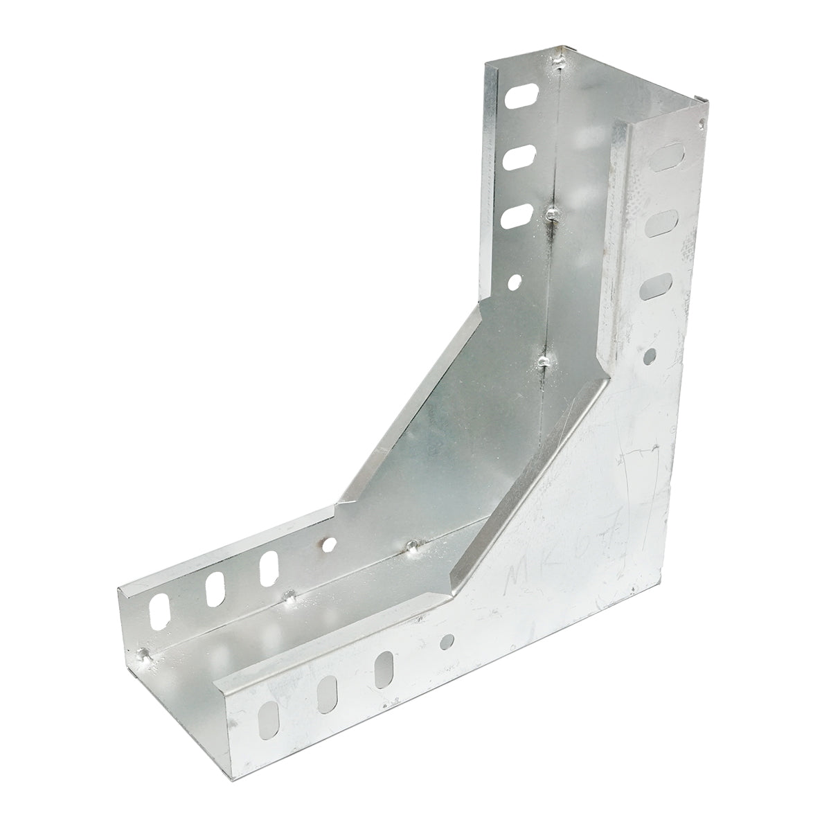 Vertical 90-degree drop bend made of galvanized steel for a 100x50mm gutter.