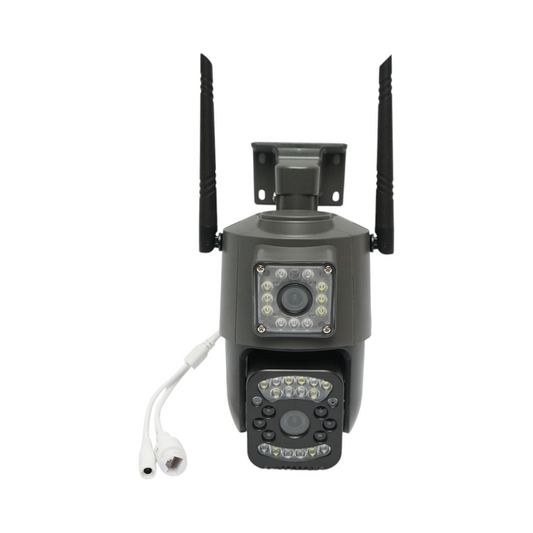 Dual lens WIFI 2.4GHz surveillance camera, P2P 1080P, motion sensor, human detection, night vision, 355-degree rotating PTZ, V380 Pro application
