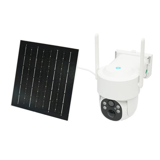 4MP solar panel surveillance camera, 4G SIM card WIFI, 360-degree rotatable PTZ with motion sensor, human detection, and iCSee application.