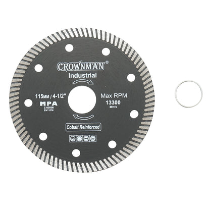 Turbo diamond disc 115x22.23x1.35mm, max speed 13300rpm, wet/dry cutting for stone, ceramic tiles Crownman