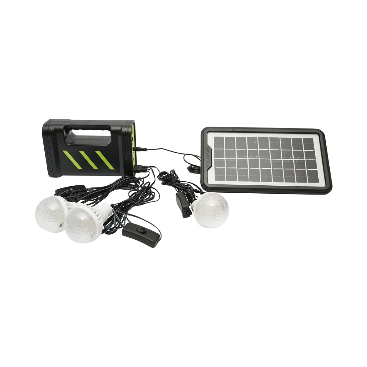 Portable LED lighting kit with 3 bulbs/projector, solar panel, and 6V, 4.5Ah battery for fishing camping GD-12