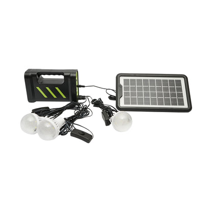 Portable LED lighting kit with 3 bulbs/projector, solar panel, and 6V, 4.5Ah battery for fishing camping GD-12