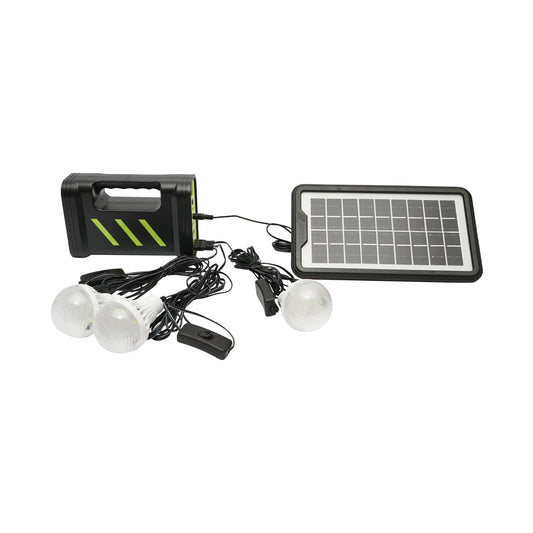 Portable LED lighting kit with 3 bulbs/projector, solar panel, and 6V, 4.5Ah battery for fishing camping GD-12