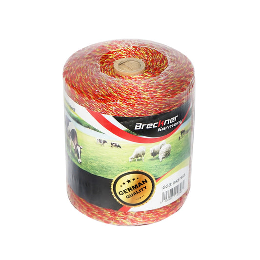 Yellow-red wire roll 2mm metal insert 6x0.15mm. SS, 500m electric fence Breckner Germany