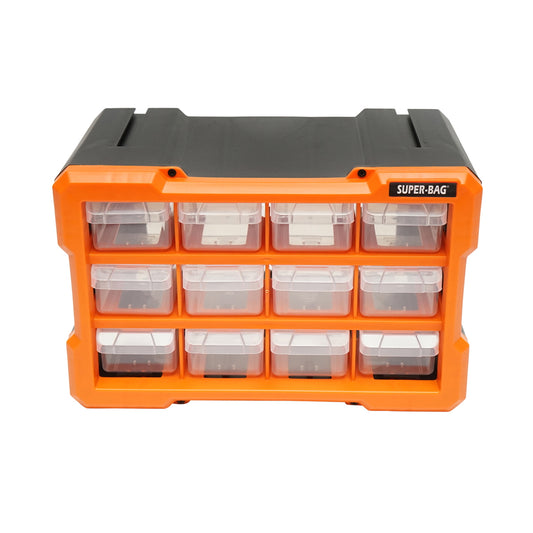 Modular orange plastic storage box, 12 drawers 158x266x170mm Breckner Germany