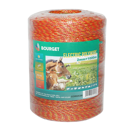Roll of yellow-red wire 2mm 6x0.16mm SS, 1000m electric fence, resistance 5.5 Ohm Bourget