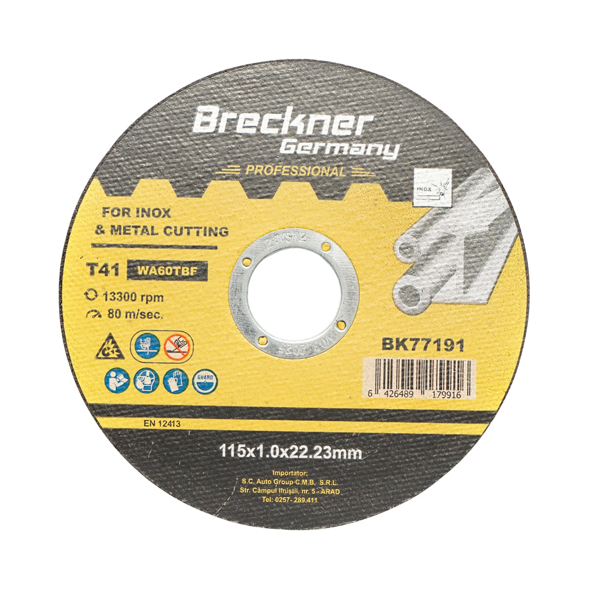 Flexible disc for cutting stainless steel T41 115x1.0x22mm Breckner Germany