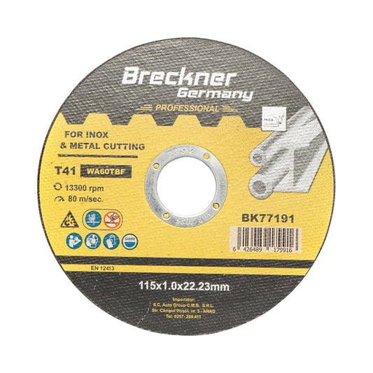Flexible disc for cutting stainless steel T41 115x1.0x22mm Breckner Germany