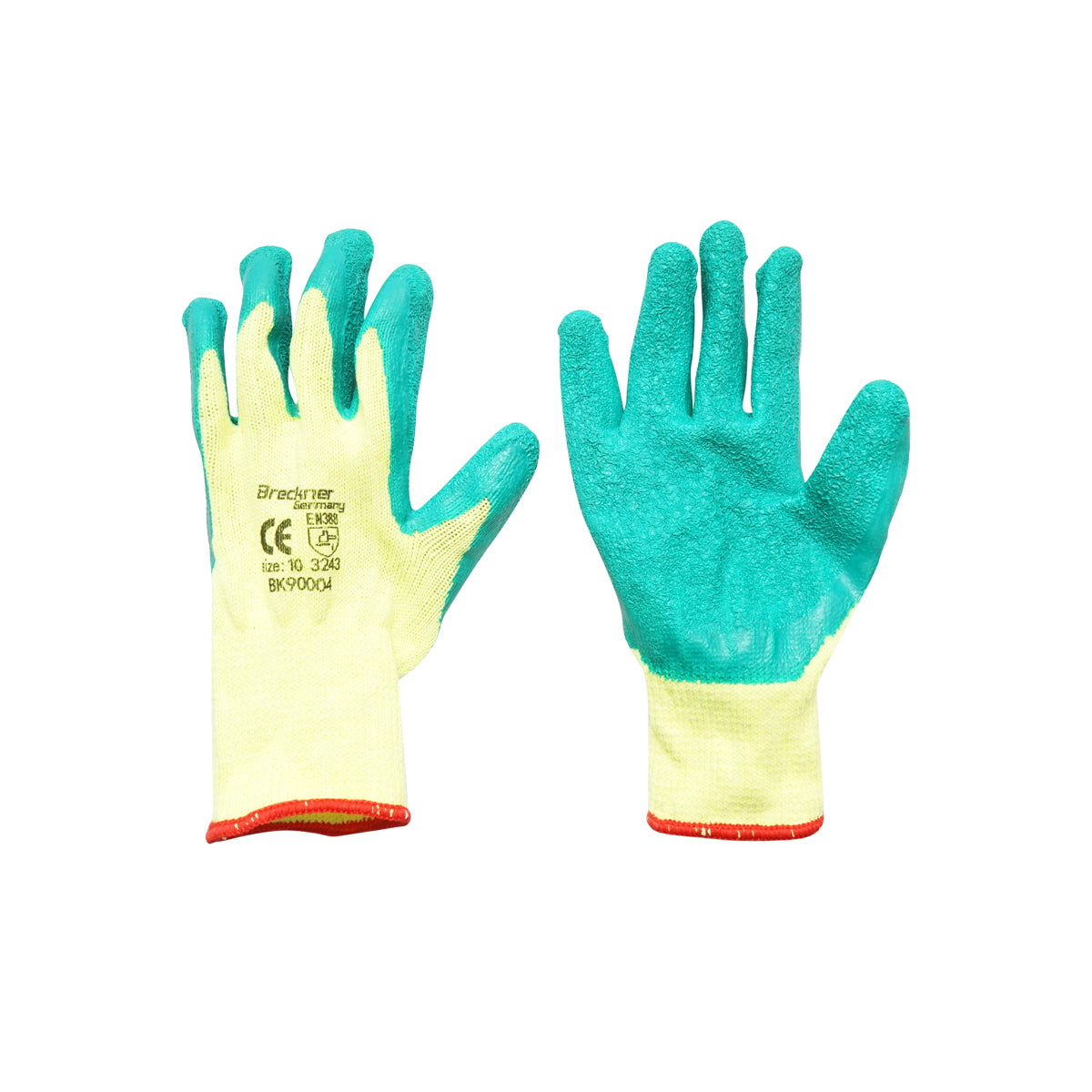 Yellow-green latex cotton working gloves size 10 Breckner Germany
