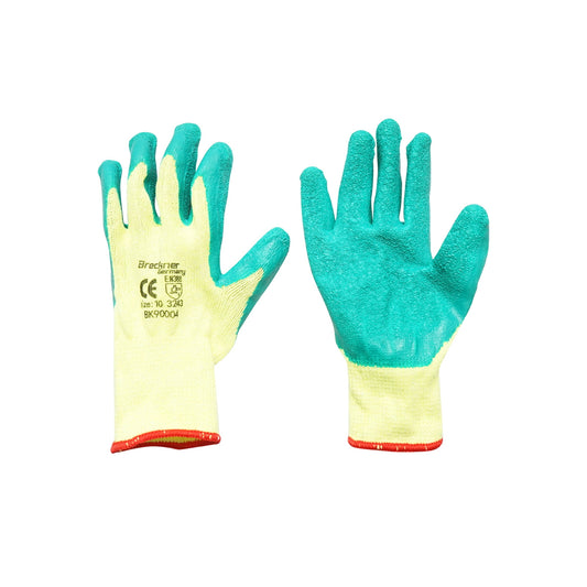 Yellow-green latex cotton working gloves size 10 Breckner Germany