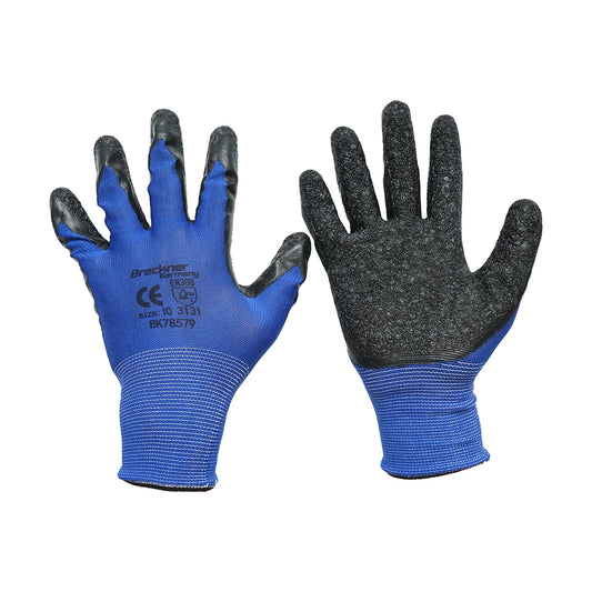 Latex and polyester work gloves black-blue size 10 Breckner Germany