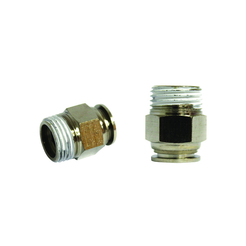 The right quick connector made of metal and a metal screw with 12 fi and 1/2.
