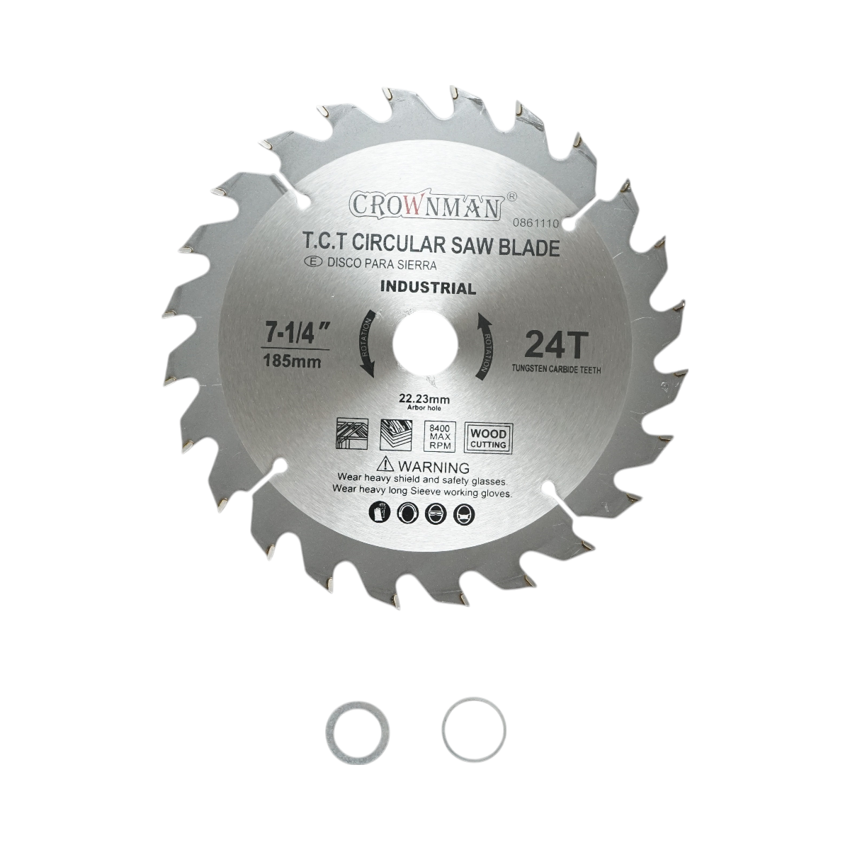Crownman 185x22.23mm circular saw blade for wood, max speed 8400rpm, 24 teeth, industrial