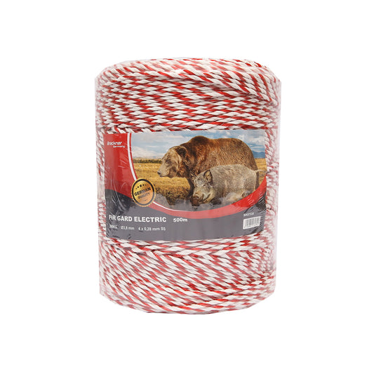 White-red wire roll 3.8mm with 4x0.28mm metal insert, 500m electric fence Breckner Germany