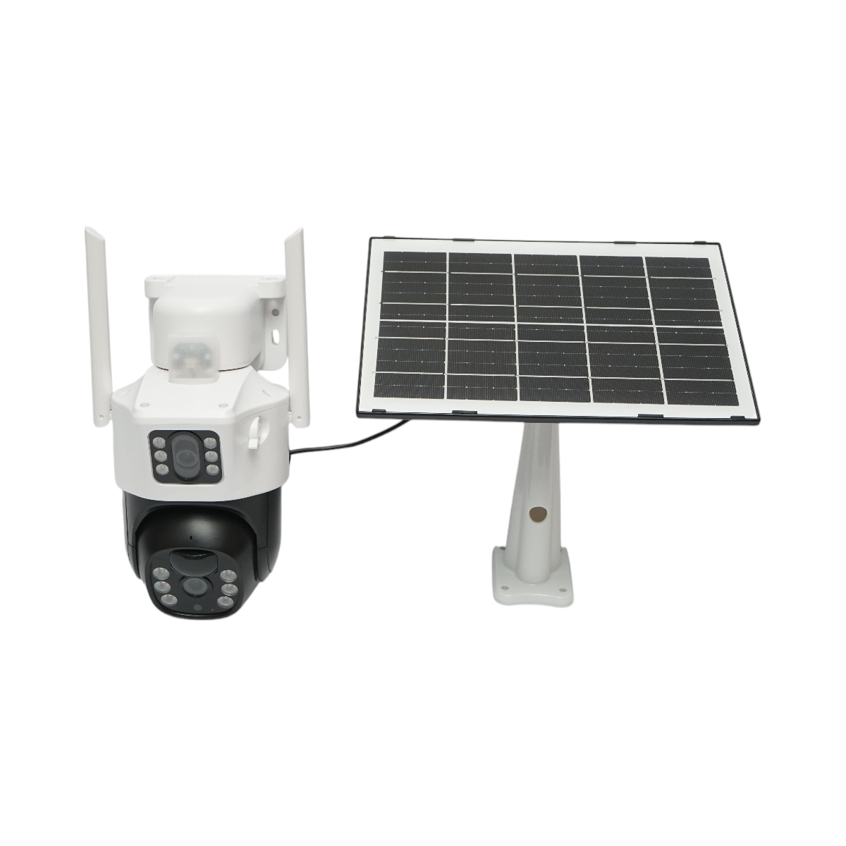 Dual lens surveillance camera 2x2MP, WIFI rotating with 7W solar panel, PTZ, 1080P, motion sensor, night vision, V380 Pro application