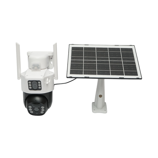 Dual lens surveillance camera 2x2MP, WIFI rotating with 7W solar panel, PTZ, 1080P, motion sensor, night vision, V380 Pro application