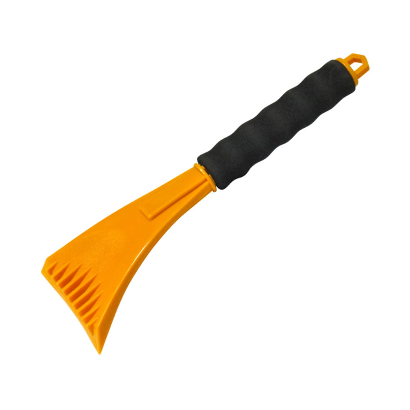 Yellow ice scraper with a handle wrapped in sponge