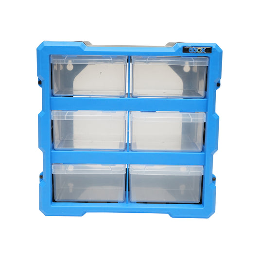 Modular blue plastic storage box, 6 drawers 267x157x262mm Breckner Germany
