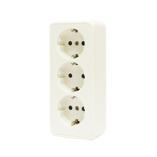 Schuko socket with 3 inputs, white grounding for 16A, 250V, applied with child protection Breckner Germany
