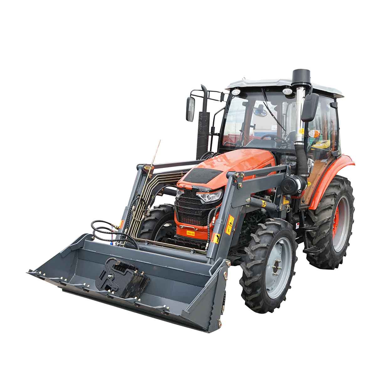 90HP tractor, 4x4 with front loader, closed cabin, wheels 14.9-30/9.5-24