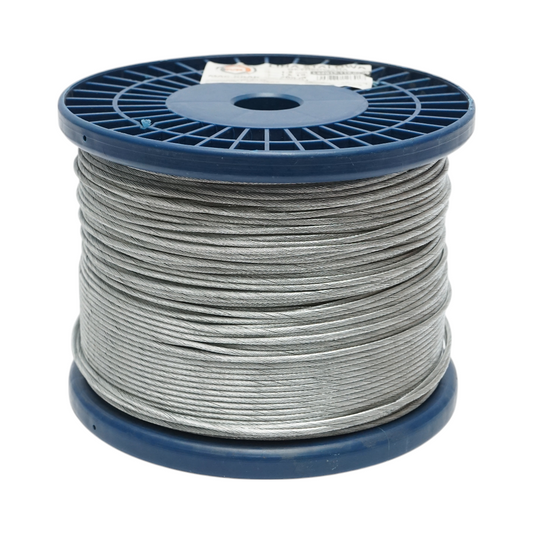 Galvanized steel cable with a diameter of 1.5mm, 1x19 strands, maximum load 211Kg, weight 5.12Kg, 200m/roll