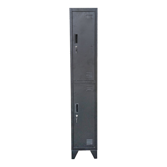 Double metal cabinet locker type with 2 secured doors 1850x380x450mm, black Breckner Germany
