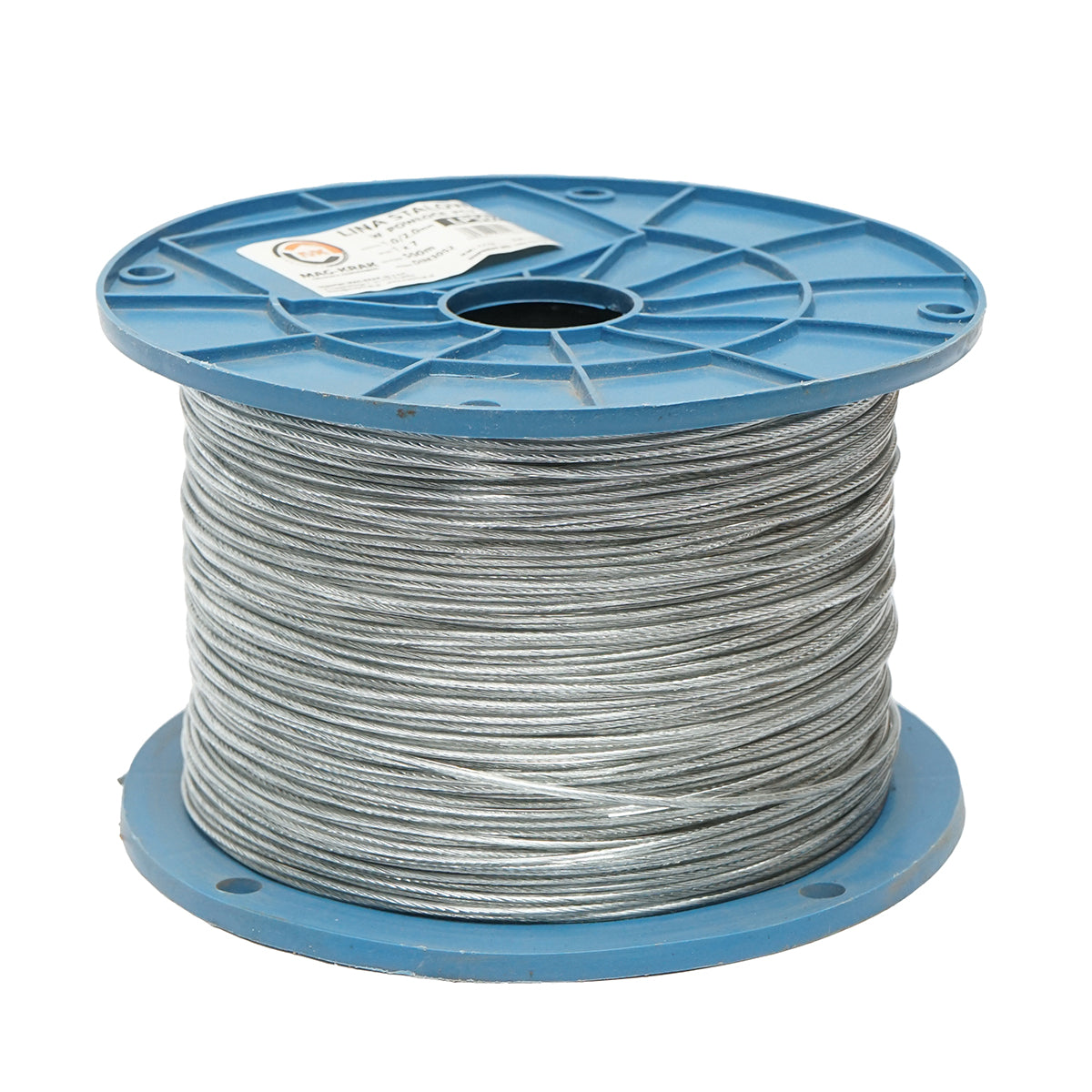 Galvanized steel cable with PVC coating, diameter 2mm, wire 1x7, maximum load 95Kg, weight 4.4Kg, 500m/roll