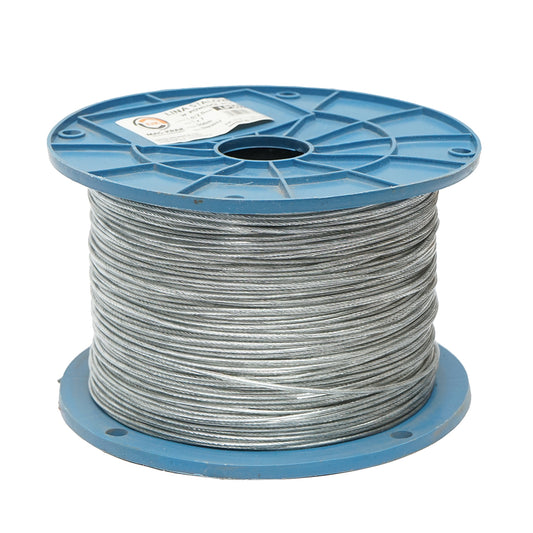 Galvanized steel cable with PVC coating, diameter 2mm, wire 1x7, maximum load 95Kg, weight 4.4Kg, 500m/roll