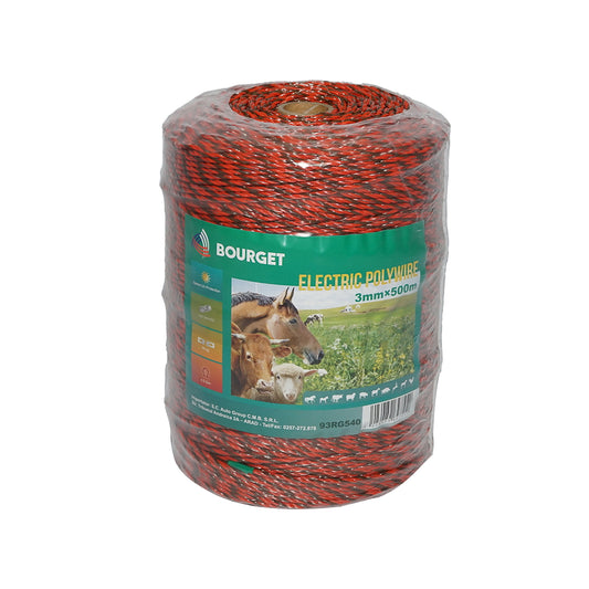 Roll of orange-black wire, 3mm 5x0.2mm SS, 500m electric fence, resistance 4.5 Ohm Bourget.