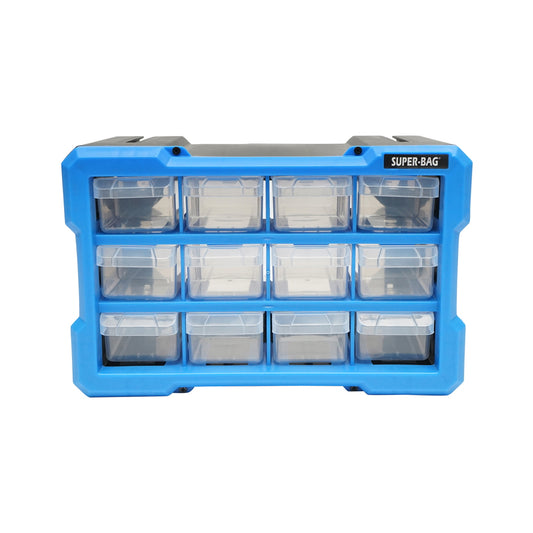 Modular blue plastic storage box, 12 drawers 158x266x170mm Breckner Germany