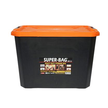 Box, heavy duty storage box 60L with lid, orange 580x380x405mm Breckner Germany