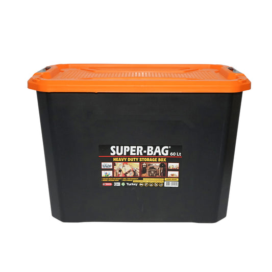 Box, heavy duty storage box 60L with lid, orange 580x380x405mm Breckner Germany