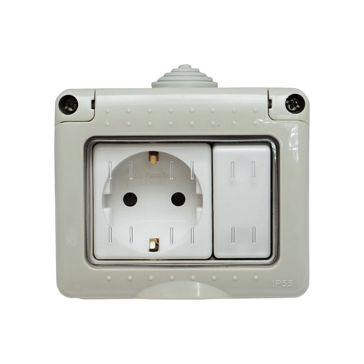 Simple Schuko socket 16A, 250V and switch 10 AX, 250V IP 55 Breckner Germany