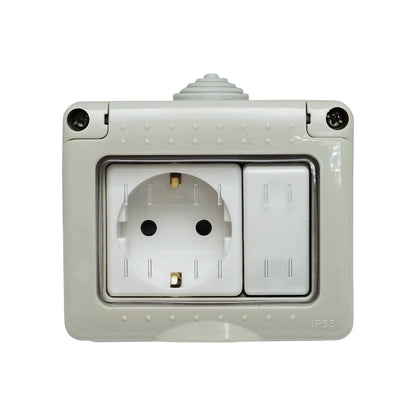 Simple Schuko socket 16A, 250V and switch 10 AX, 250V IP 55 Breckner Germany