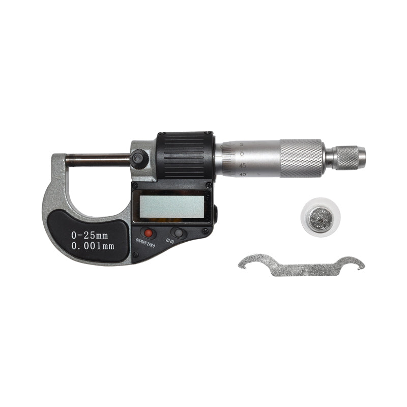 External micrometer with digital display and enameled frame, metric 0-25mm